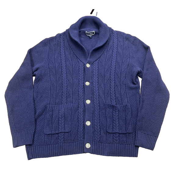 Club Room Cardigan Sweater Shawl Neck Men Size Medium Blue Knit Grandpa Mature - Picture 1 of 11